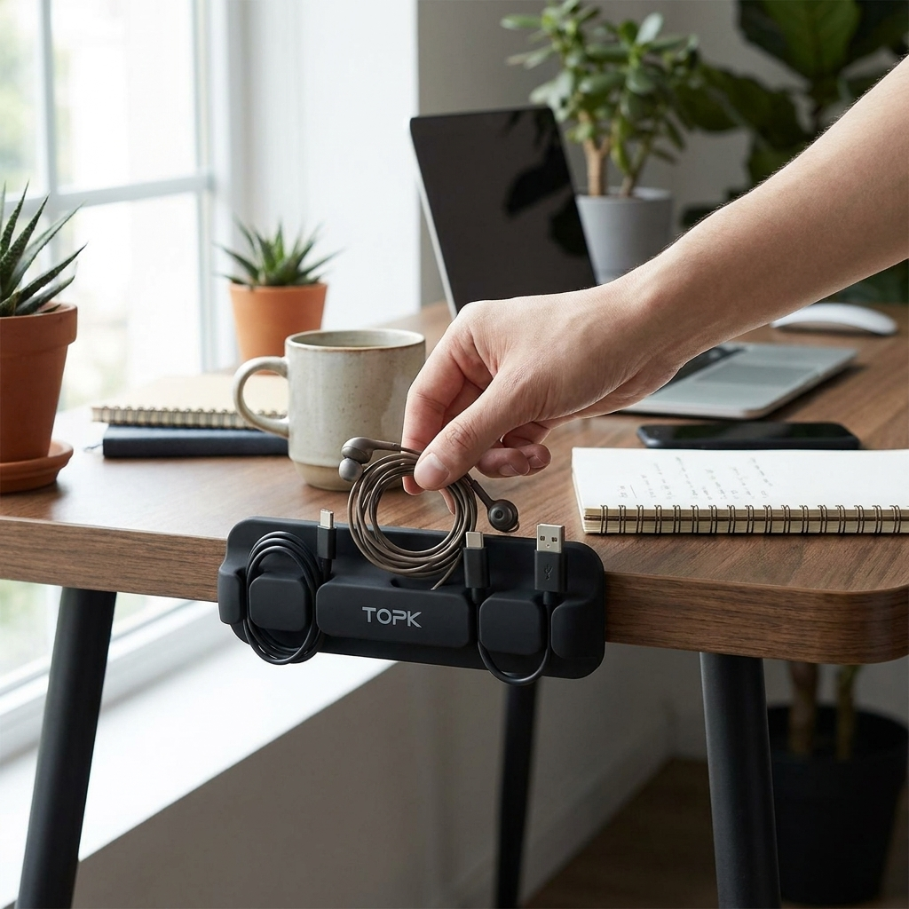 Silicone USB Cable Winder Desktop Organizer lifestyle