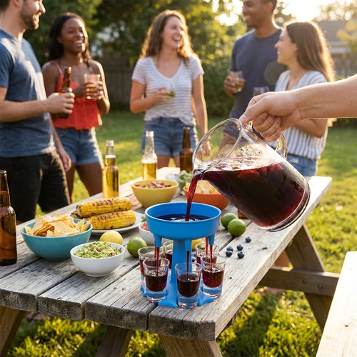 Six-port wine beverage dispenser in use
